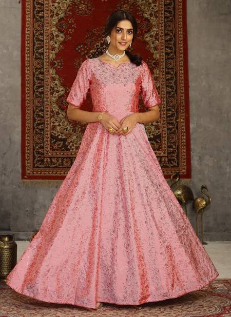 Pink Colour FLORY VOL 15 Exclusive Occasion Wear Taffeta Metalic Foil Work Ladies Latest Designer Gown Collection 4607